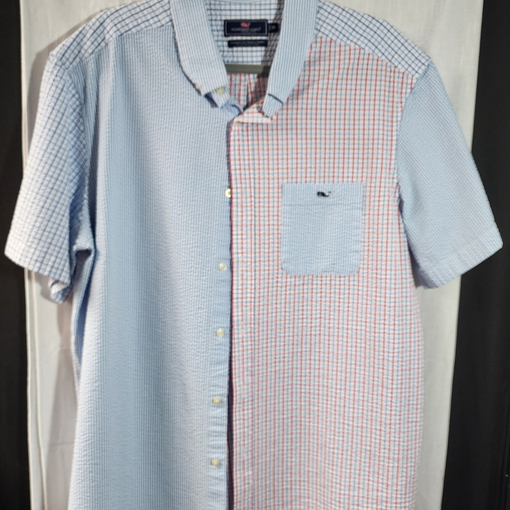 Vineyard Vines Light Blue and Red Plaid Button Down Shirt